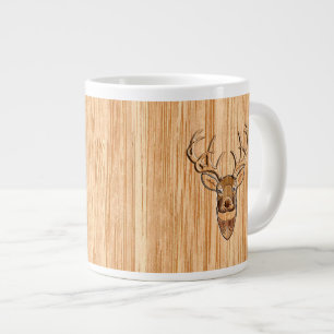 Taza De Café Grande Elegante Grano de madera de madera de lino blanco