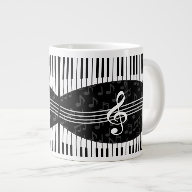 Taza De Café Grande Elegante Music Notes Treble Clef y Piano Keys (Derecha)