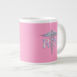 Taza De Café Grande Enfermera inscrita RN Caduceus en decoración rosa 