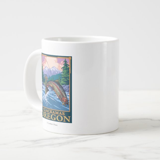 Taza De Café Grande Escena de la pesca con mosca - Clackamas, Oregon (Izquierda)