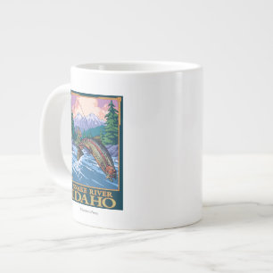 Taza De Café Grande Escena de la pesca con mosca - el río Snake, Idah