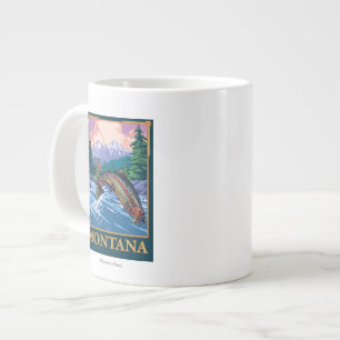 Taza De Café Grande Escena de la pesca con mosca - Montana