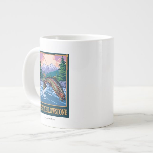 Taza De Café Grande Escena de la pesca con mosca - Yellowstone del (Izquierda)