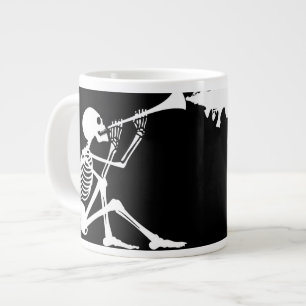 Taza De Café Grande Esqueleto tocando un cuerno haciendo música