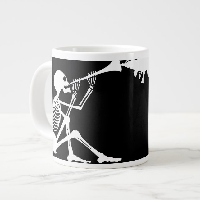 Taza De Café Grande Esqueleto tocando un cuerno haciendo música (Izquierda)