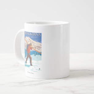 Taza De Café Grande Esquís de la nieve del esquiador que llevan -