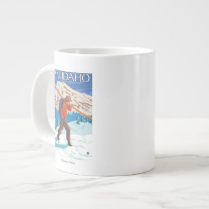 Taza De Café Grande Esquís de la nieve del esquiador que llevan -