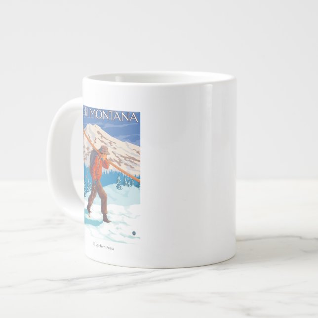 Taza De Café Grande Esquís de la nieve del esquiador que llevan - (Izquierda)