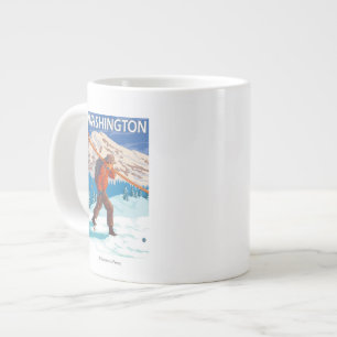 Taza De Café Grande Esquís de la nieve del esquiador que llevan -