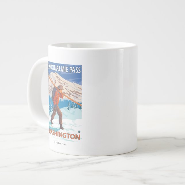 Taza De Café Grande Esquís de la nieve del esquiador que llevan - paso (Izquierda)