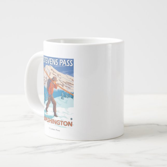 Taza De Café Grande Esquís de la nieve del esquiador que llevan - paso (Izquierda)