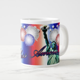 Taza De Café Grande Estados Unidos: Estrellas patrióticas y tramas Ju