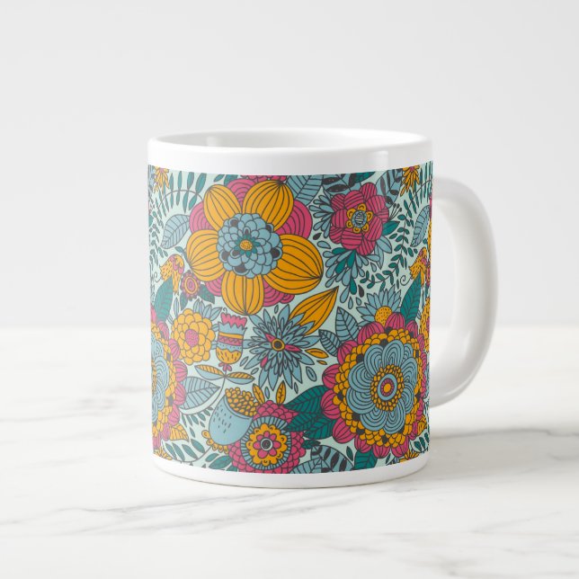 Taza De Café Grande Estampado de flores colorido (Derecha)