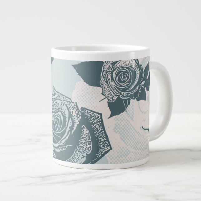 Taza De Café Grande Estampado de flores con el rosa (Derecha)