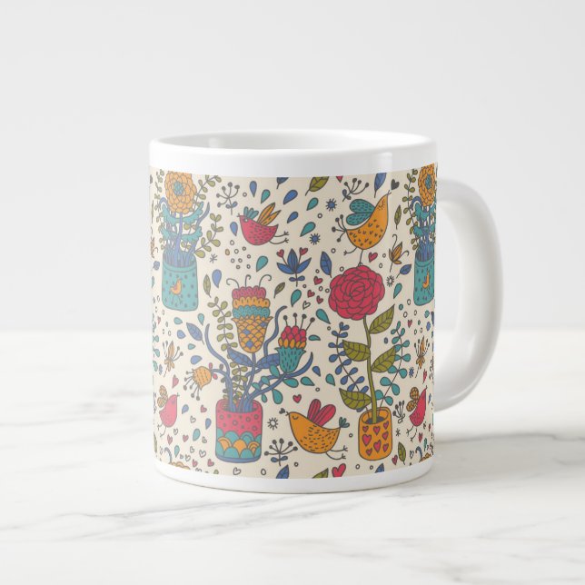 Taza De Café Grande Estampado de flores del dibujo animado con los (Derecha)