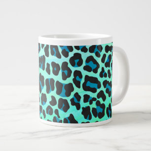 Taza De Café Grande Estampado negro y azul turquesa de leopardo
