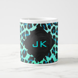 Taza De Café Grande Estampado negro y azul turquesa de leopardo