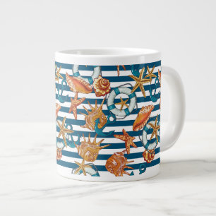 Taza De Café Grande Estantes Marítimas Y Patrón De Anclaje