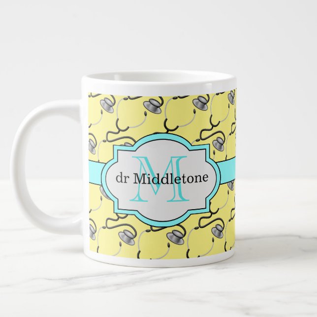 Taza De Café Grande Estetoscopios divertidos para médicas con nombre a (Izquierda)