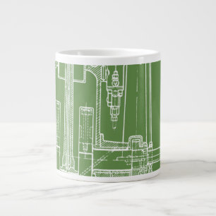 Taza De Café Grande FaB MeChaNiCal DrAwinG BlUEpRiNT gReeN AnD WhITe