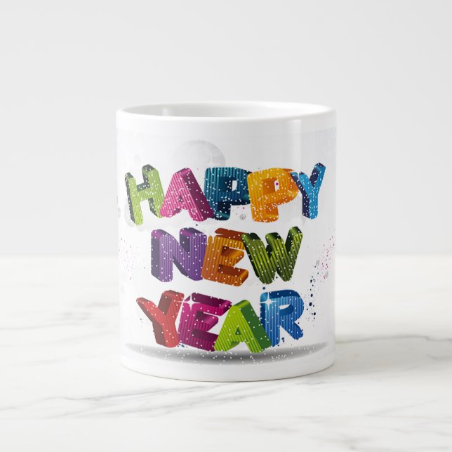 Taza De Café Grande Fancy Happy New Year Text Specialty Mug (Frente)