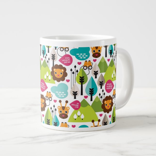 Taza De Café Grande fauna retra del león del safari de los niños (Derecha)
