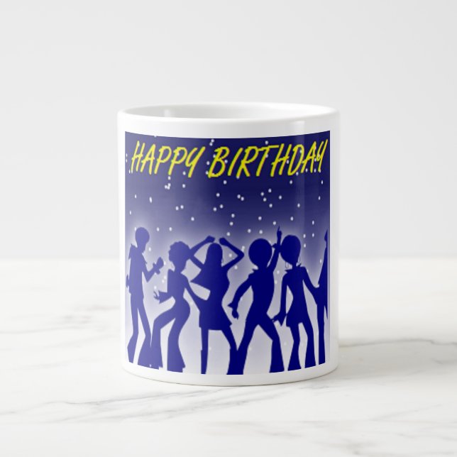 TAZA DE CAFÉ GRANDE "FELIZ CUMPLEAÑOS" DISCO DANCERS (Frente)