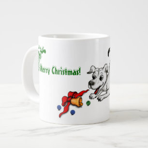 Taza De Café Grande ¡Feliz Navidad! Cachorro con bell y ball
