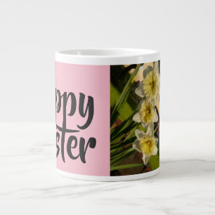 Taza De Café Grande Feliz Pascua con hermosos daffodis