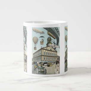 Taza De Café Grande Ficción científica vintage, ciudad steampunk victo