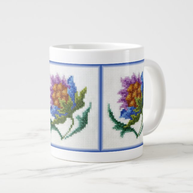 Taza De Café Grande Flor brillante bordada a mano (Derecha)