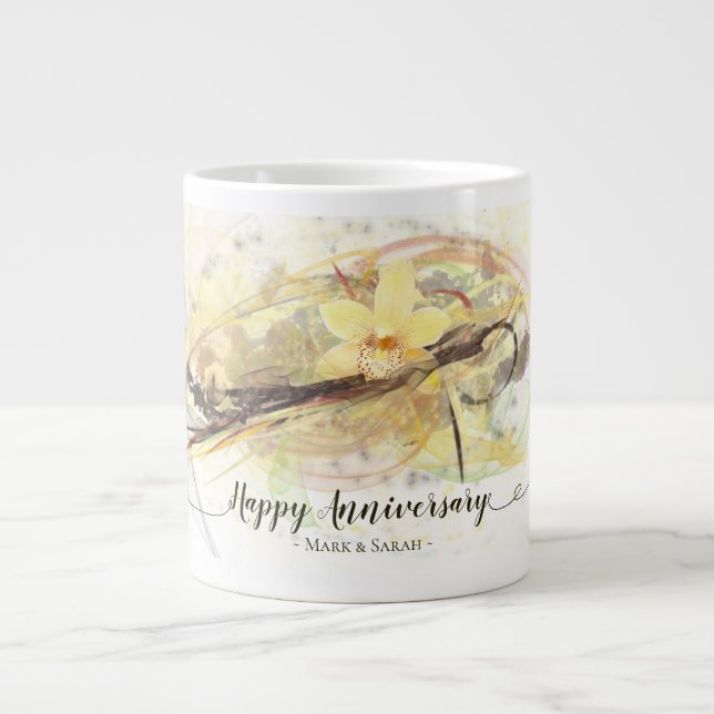Taza De Café Grande Flor de orquídea de vainilla Resumen de caligrafía (Frente)