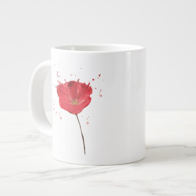 Taza De Café Grande Flor pintada 2 de la amapola de la acuarela (Izquierda)