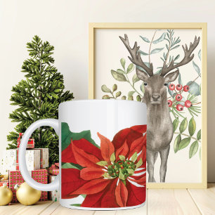 Taza De Café Grande Floral de Poinsettia Roja