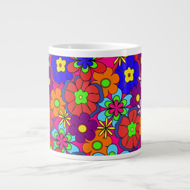 Taza De Café Grande Floral femenino maravilloso del hippy retro (Frente)