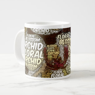 Taza De Café Grande Florecimiento floral orquídea sobre la nube de pal