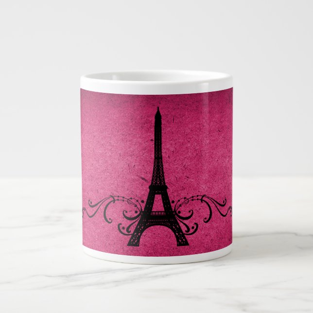 Taza De Café Grande Florecimiento francés de cosecha rosa (Frente)