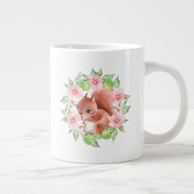 Taza De Café Grande Flores de ardilla y rosa (Derecha)