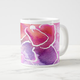 Taza De Café Grande Flores de color rosa, azul y malva