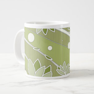 Taza De Café Grande Flores de Lotus verdes en franjas de oliva