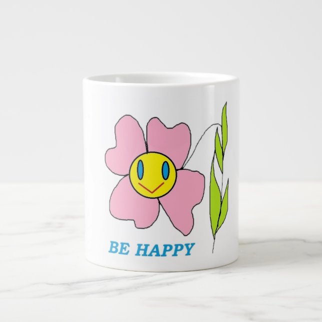 TAZA DE CAFÉ GRANDE FLORES "SER FELIZ" (Frente)