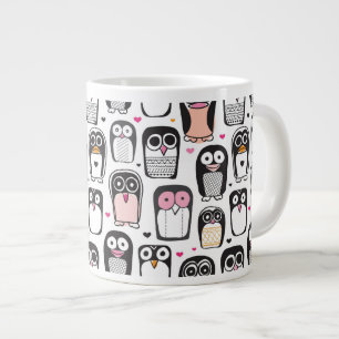 Taza De Café Grande fondo del ilustracion del pájaro del pingüino