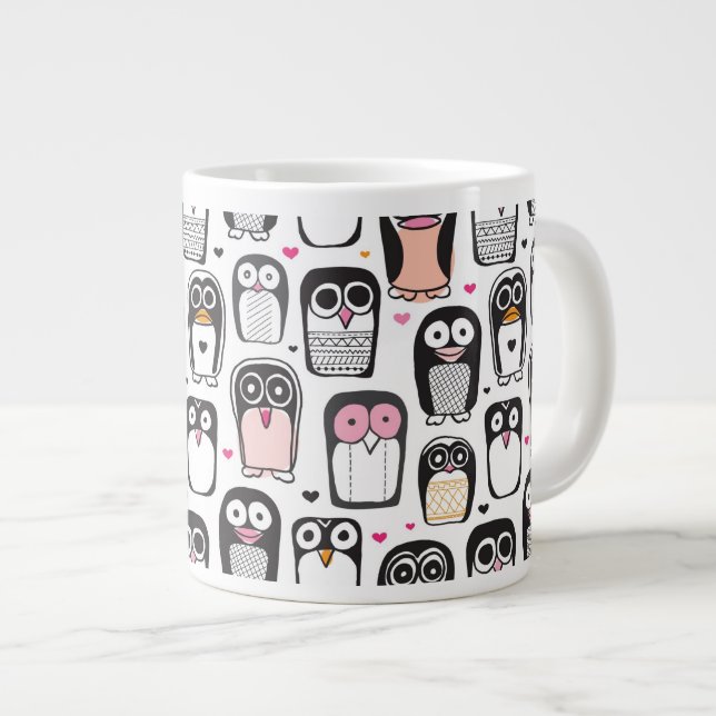 Taza De Café Grande fondo del ilustracion del pájaro del pingüino (Derecha)