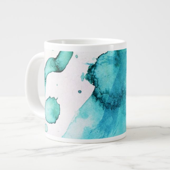 Taza De Café Grande Fondo pintado a mano 2 de la acuarela abstracta (Izquierda)