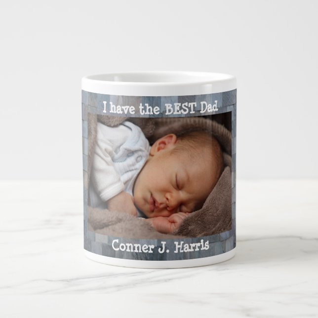 Taza De Café Grande Foto personalizado, mejor papá, personalizada (Frente)