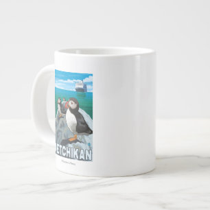 Taza De Café Grande Frailecillos y barco de cruceros - Ketchikan,