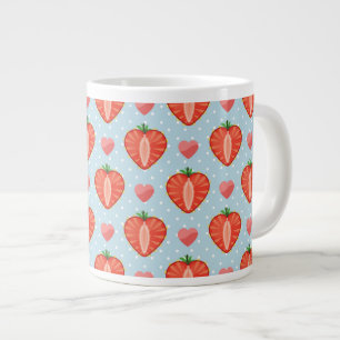 Taza De Café Grande Fresas del corazón con los lunares y los corazone