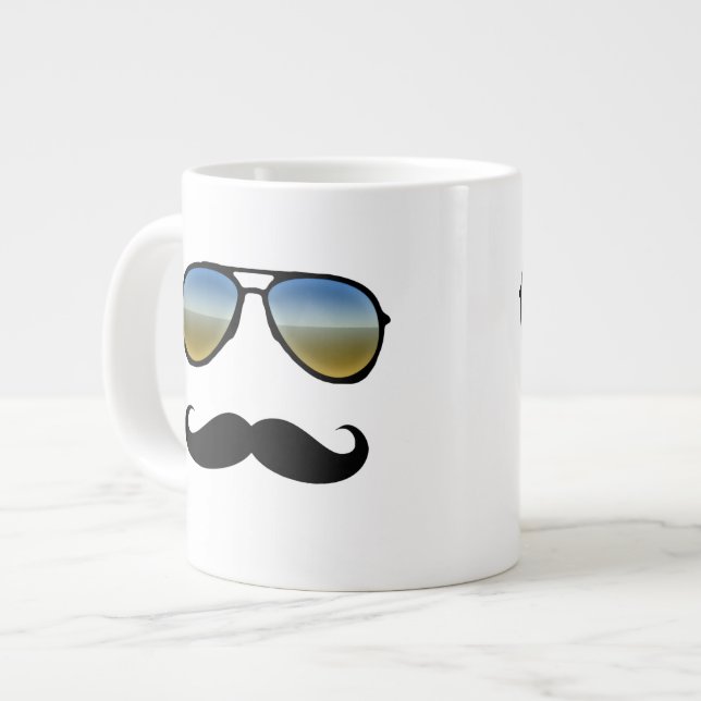 Taza De Café Grande Gafas de sol retro divertidas con bigote (Izquierda)
