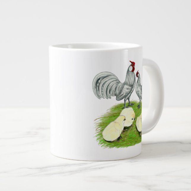 Taza De Café Grande Gallinas Rosecomb y pollitos (Derecha)