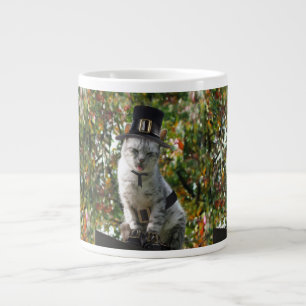 Taza De Café Grande Gato de peregrino de Acción de Gracias